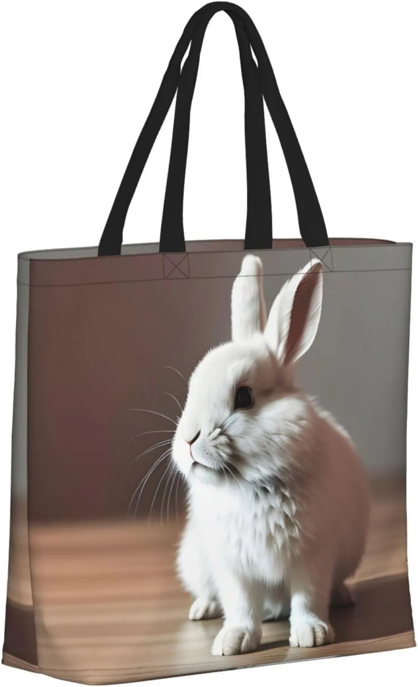 Cry White Rabbit Large-Capacity Polyester Tote Bag With Zipper Pockets One-Shoulder Tote Bag For Everything.