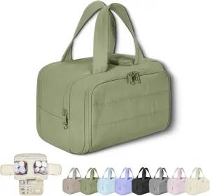 Cureaway Large Capacity Wide-Open Travel Cosmetic Bag, Cureaway Travel Cosmetic Bag Toiletry Bag for Women with Divider and Handle, Waterproof Portable, for Woman and Man (Green)