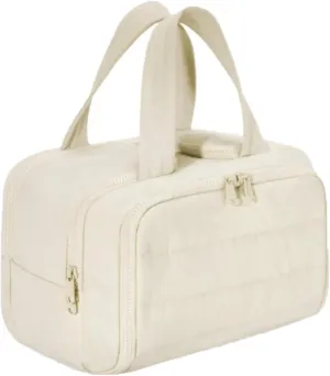 Cureaway Travel Bag, Cureaway Travel Cosmetic Bag, Large Capacity Wide-Open Cosmetic Bags, Waterproof Portable Pouch Open Flat Toiletry Bags, Dry-And-Wet Separation (Beige)