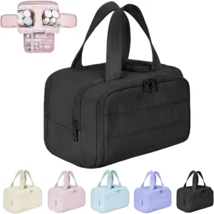Cureaway Travel Bag, Cureaway Travel Cosmetic Bag, Large Capacity Wide-Open Cosmetic Bags, Waterproof Portable Pouch Open Flat Toiletry Bags, Dry-And-Wet Separation (Black)