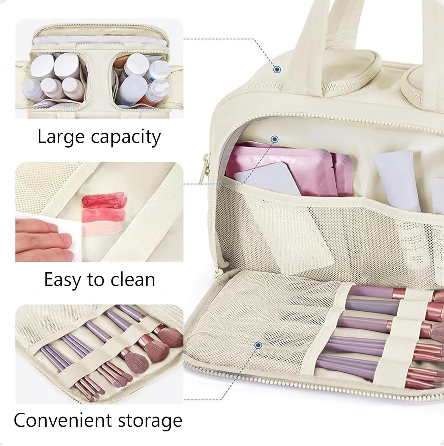 Cureaway Travel Bag Cureaway Travel Cosmetic Bag Multicolor Large Capacity Wide-Open Cosmetic Bags Portable Toiletry Bag Waterproof Hanging Organizer Wash Pouch Open Flat for Women Men (Blue)