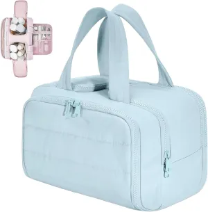 Cureaway Travel Bag Cureaway Travel Cosmetic Bag Multicolor Large Capacity Wide-Open Cosmetic Bags Portable Toiletry Bag Waterproof Hanging Organizer Wash Pouch Open Flat for Women Men (Blue)