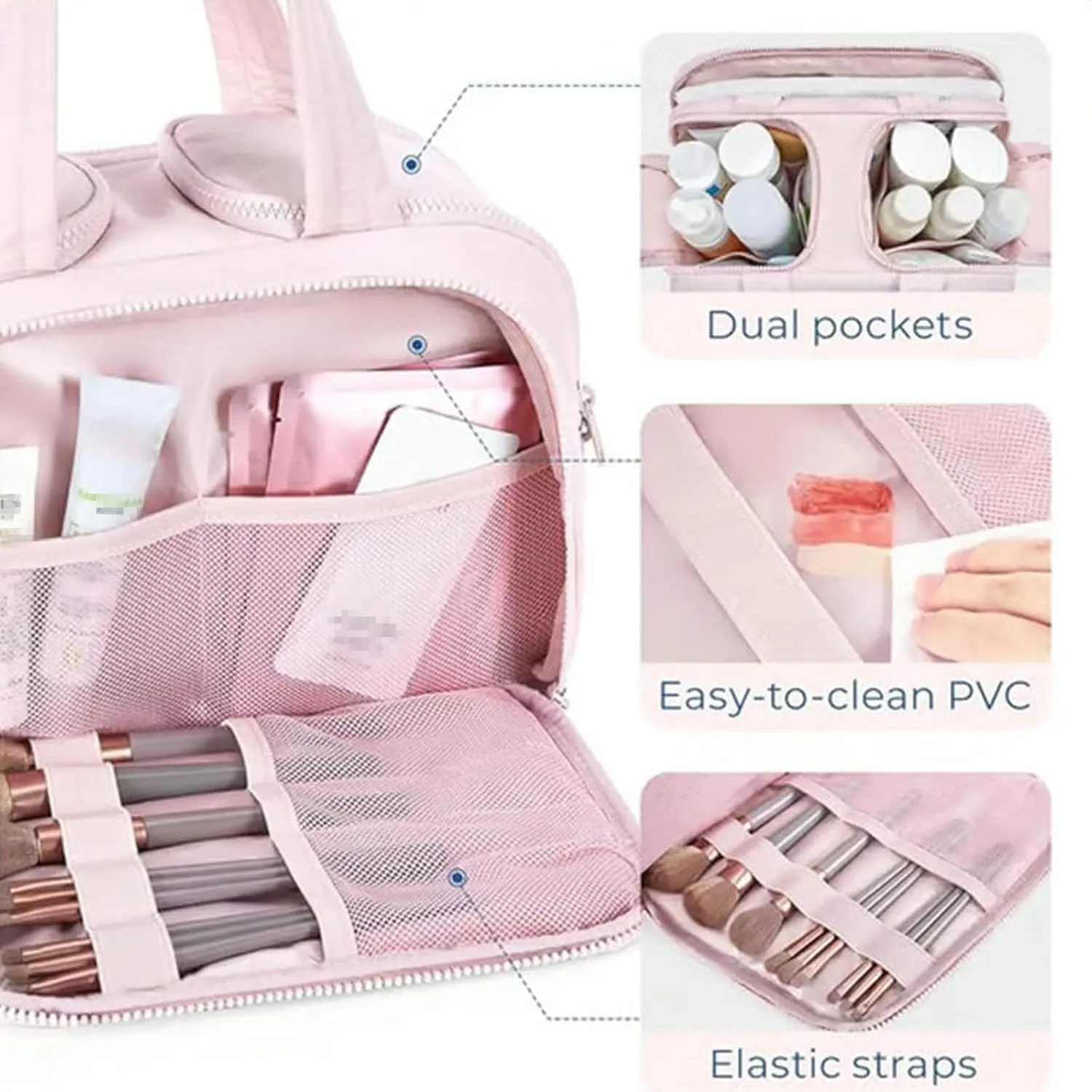 Cureaway Travel Cosmetic Bag, Curetoaway Extra Large Capacity Wide-Open Travel Cosmetic Bag, Organizer Waterproof with Multiple, Lightweight Portable, for Toiletries Storage (Blue)