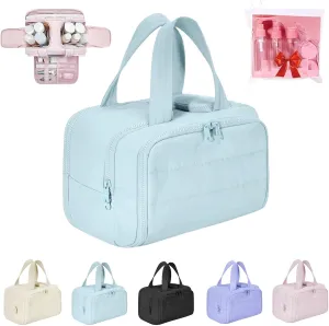 Cureaway Travel Cosmetic Bag, Curetoaway Extra Large Capacity Wide-Open Travel Cosmetic Bag, Organizer Waterproof with Multiple, Lightweight Portable, for Toiletries Storage (Blue)