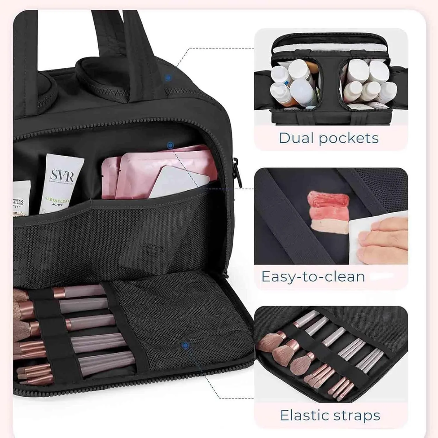 Cureaway Travel Cosmetic Bag, Curetoaway Large Capacity Wide-Open Travel Cosmetic Bag, With Compartments And Handles, Can Store Multiple Toiletries, Lightweight And Waterproof (Blue)