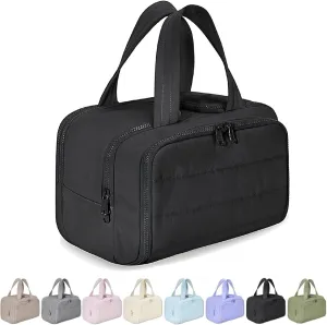 Cureaway Travel Cosmetic Bag, Curetoaway-Z Large Capacity Wide-Open Travel Cosmetic Bag, Curetoaway Toiletry Bag for Women with Divider and Handle, Dry-and-Wet Separation (Black)