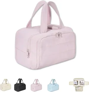 Cureaway Travel Cosmetic Bag, for Women with Divider and Handle (Pink)