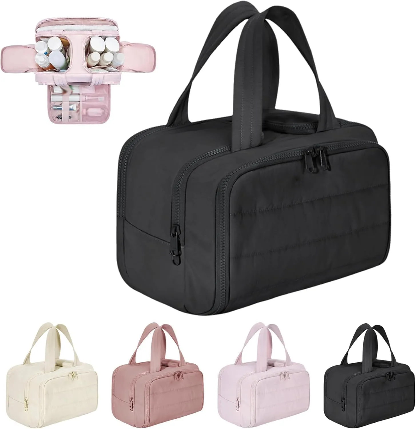 Cureaway Travel Cosmetic Bag,Curetoaway Toiletry Bag for Women with Divider and Handle,Large Capacity Wide-Open Travel Cosmetic Bag,Dry-and-Wet Separation. (Black)