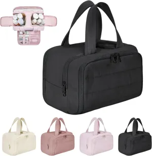Cureaway Travel Cosmetic Bag,Curetoaway Toiletry Bag for Women with Divider and Handle,Large Capacity Wide-Open Travel Cosmetic Bag,Dry-and-Wet Separation. (Black)