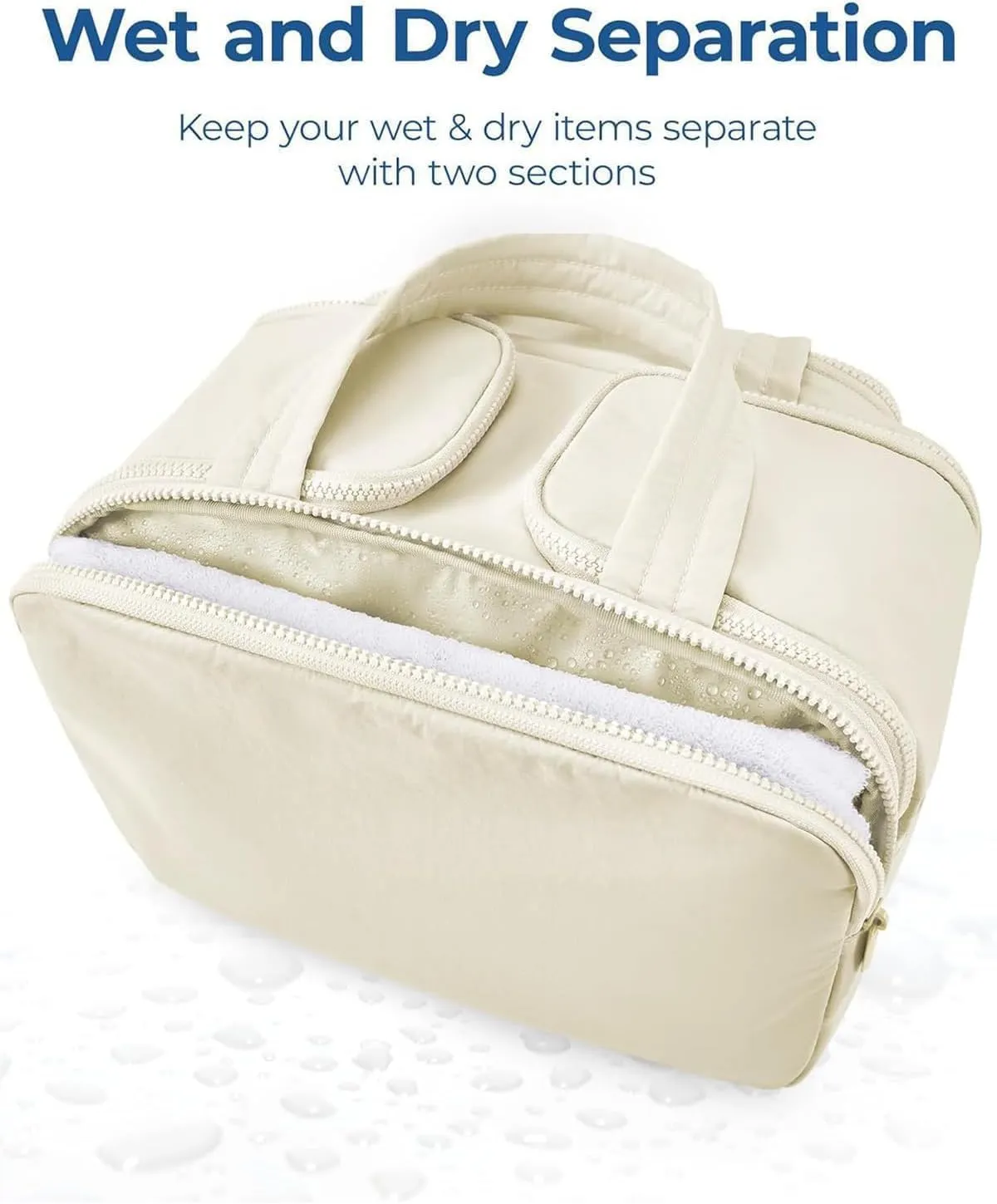 Cureaway Travel Cosmetic Bag,Curetoaway Toiletry Bag for Women with Divider and Handle,Large Capacity Wide-Open Travel Cosmetic Bag,Dry-and-Wet Separation. (Black)