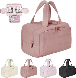 Cureaway Travel Cosmetic Bag,Curetoaway Toiletry Bag for Women with Divider and Handle,Large Capacity Wide-Open Travel Cosmetic Bag,Dry-and-Wet Separation. (Pink)