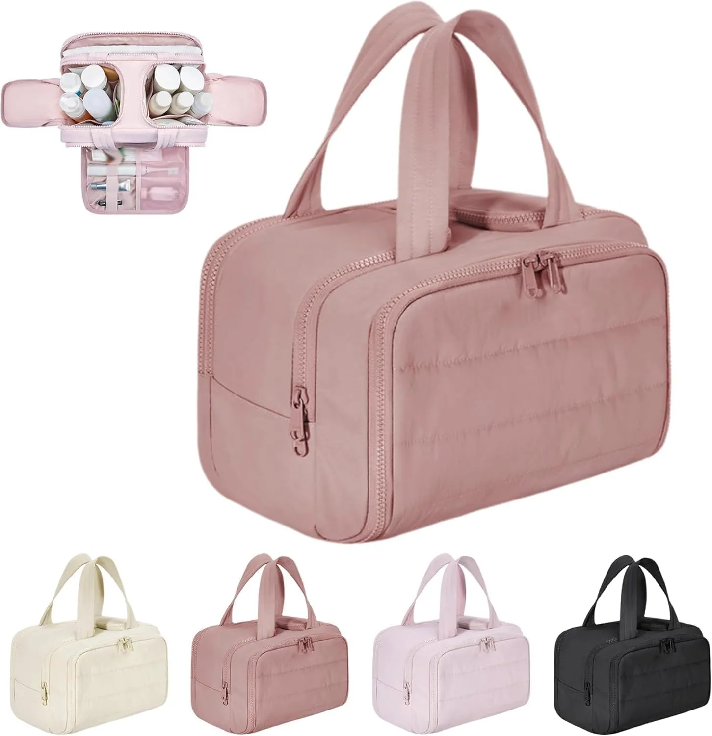 Cureaway Travel Cosmetic Bag,Curetoaway Toiletry Bag for Women with Divider and Handle,Large Capacity Wide-Open Travel Cosmetic Bag,Dry-and-Wet Separation. (Pink)