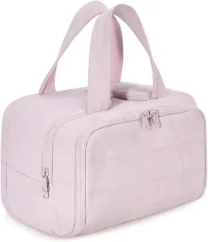 Cureaway Travel Cosmetic Bag,Large Capacity Wide-Open Travel Cosmetic Bag with Divider and Handle Lightweight Waterproo,Multi functional Waterproof Portable Make up Bags for Women (Pink)