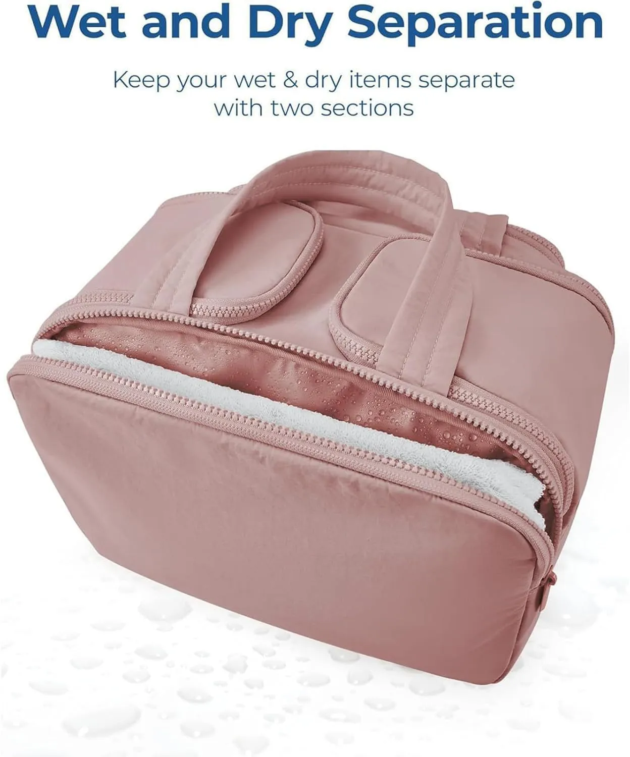 Cureaway Travel Cosmetic Bag,Large Capacity Wide-Open Travel Cosmetic Bag,Waterproof Portable Pouch Open Flat Toiletry Bags for Women with Divider and Handle (Pink)