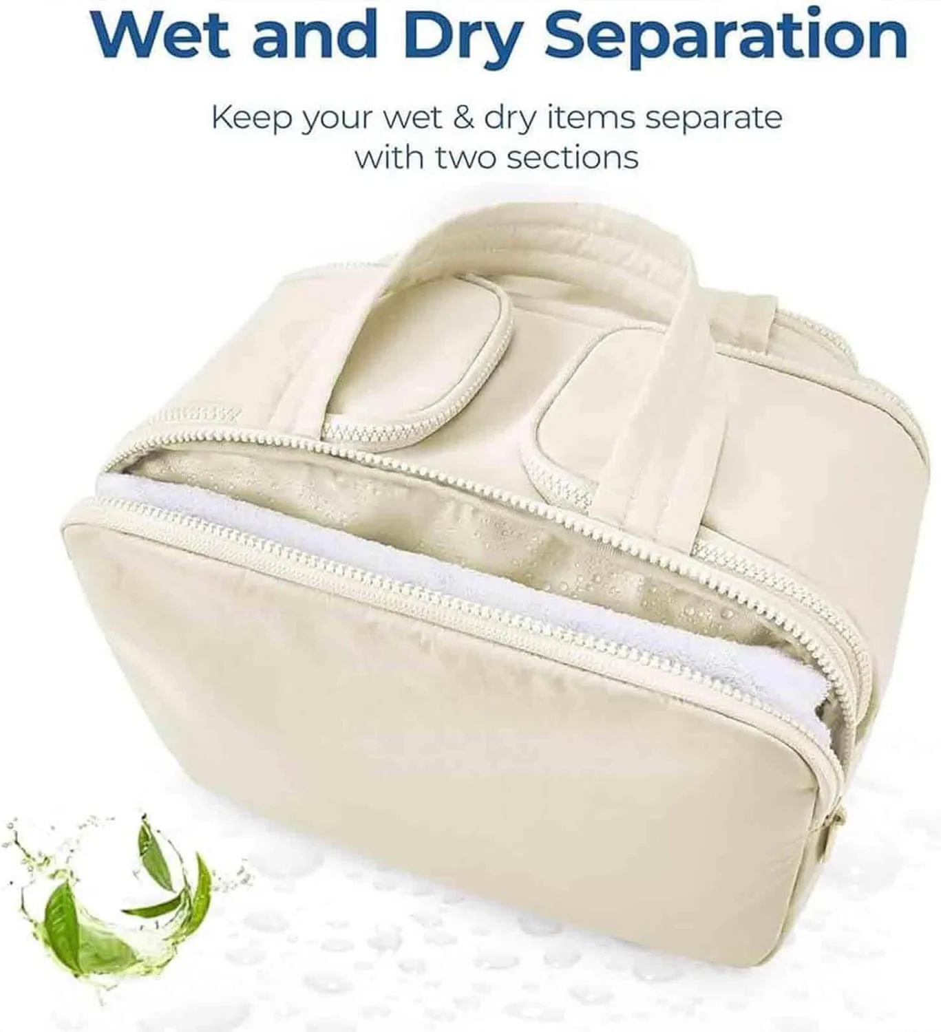 Curetoaway Large Capacity Wide-Open Travel Cosmetic Bag,Cureaway Travel Cosmetic Bag,4-in-1 Puffy Multi-functional Toiletry Bags,Curetoaway Toiletry Bags for Women with Divider and Handle (Beige)