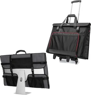 CURMIO Tote Bag with Rubber Handle, Rolling Carrying Bag with Wheels Compatible with Apple iMac 27 inch Desktop Computer, Black, Patented Design