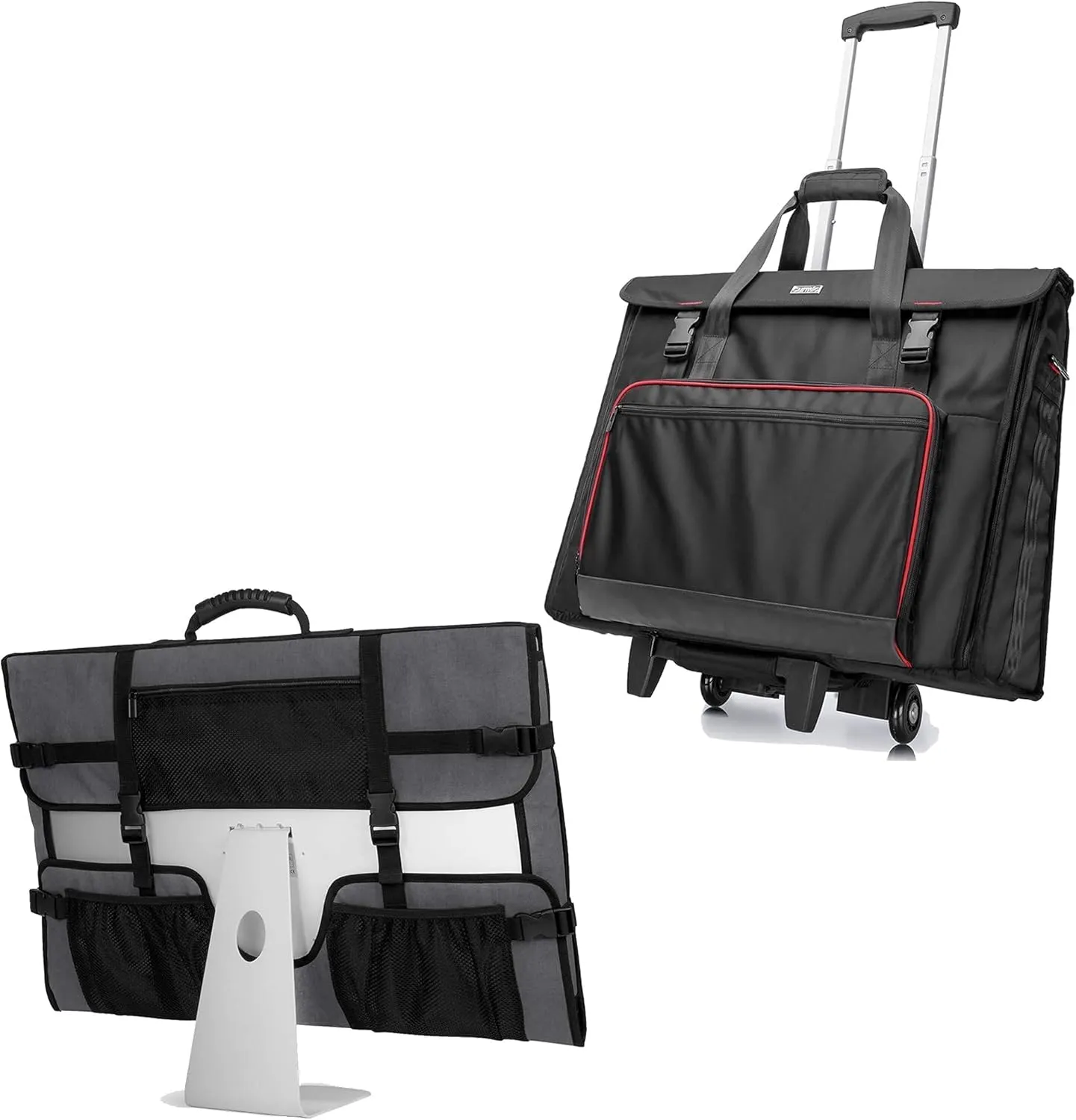 CURMIO Tote Bag with Rubber Handle, Rolling Carrying Bag with Wheels Compatible with Apple iMac 27 inch Desktop Computer, Black, Patented Design