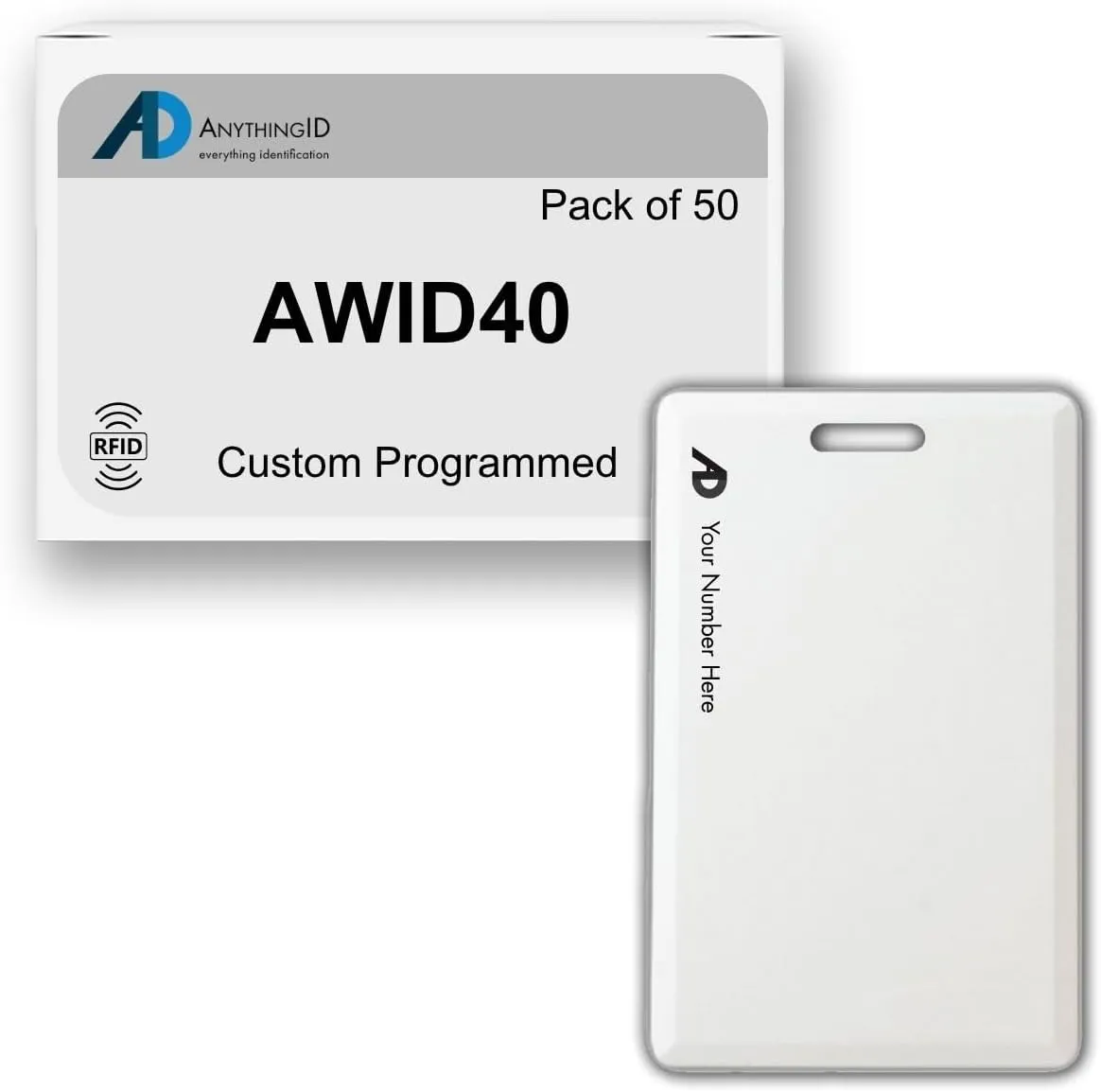 Custom Same Day 40 Bit Clamshell Cards Compatible with AWID40 125 kHz Proximity Readers (50 Pack) | Replaces HID 1326 ProxCard II - Choose Your Facility and Range