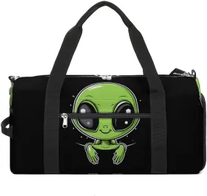 Cute Alien Funny Gym Bag Travel Tote Bag Duffel Bag with Shoe Compartment for Weekender Sports Vacation