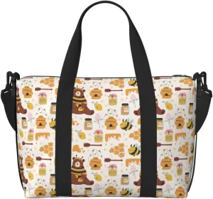 Cute Bee Honey Jar Hive Bear Large Laptop Tote Travel Work Bag For Women Men Gym Beach Bag For Women Crossbody Carry On Shoulder Bag With Compartments Zipper,Overnight Weekender Bags