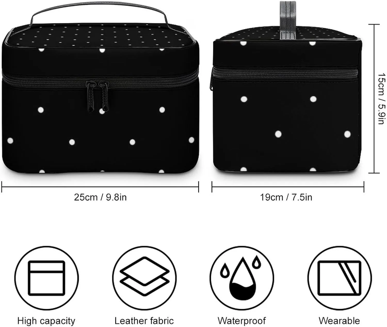 Cute Black and White Polka Dots Pattern Cosmetic Bag, Travel Portable Makeup Bag for Purse Pouch Beauty Zipper Organizer Toiletry Bag for Women