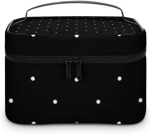 Cute Black and White Polka Dots Pattern Cosmetic Bag, Travel Portable Makeup Bag for Purse Pouch Beauty Zipper Organizer Toiletry Bag for Women