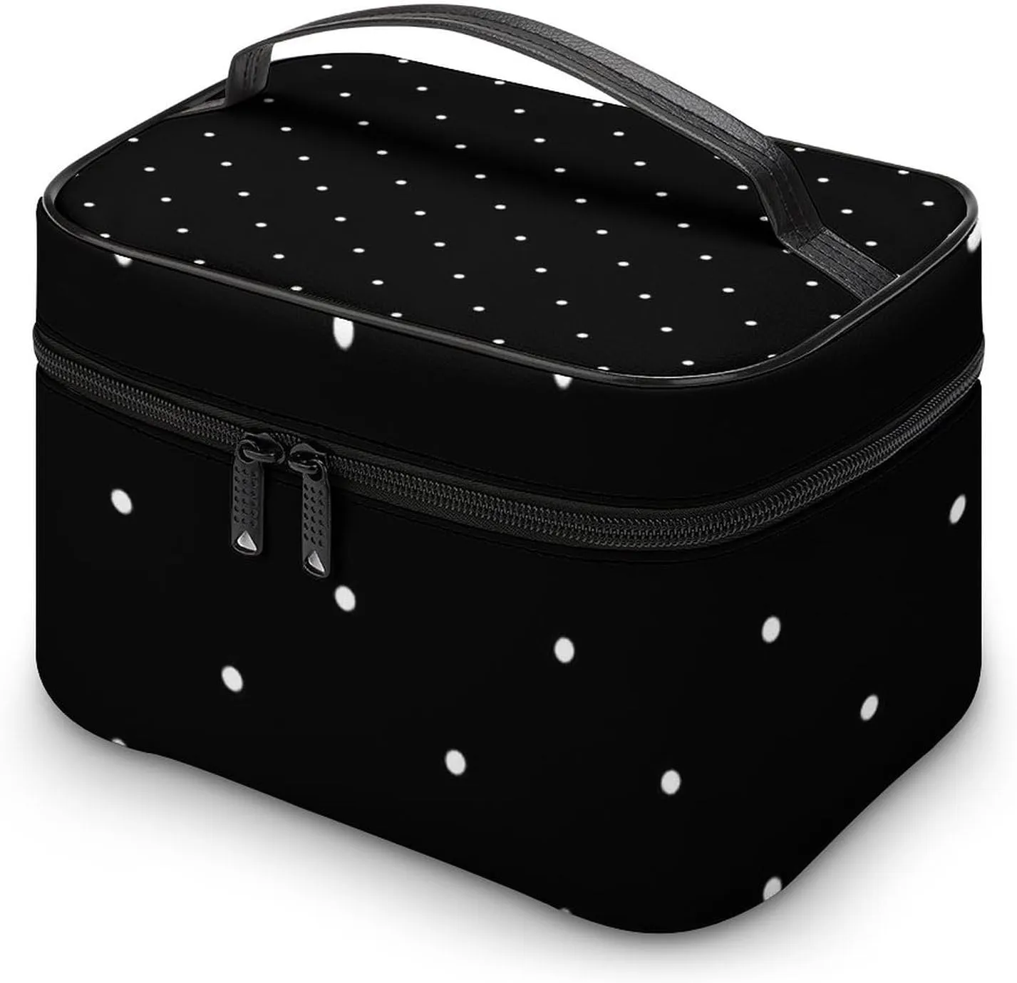 Cute Black and White Polka Dots Pattern Cosmetic Bag, Travel Portable Makeup Bag for Purse Pouch Beauty Zipper Organizer Toiletry Bag for Women