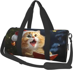 Cute Cat Sing Christmas Carols Travel Bag for Women Men Gym Bag Large Duffle Bag Weekender Overnight Bag with Shoulder Strap