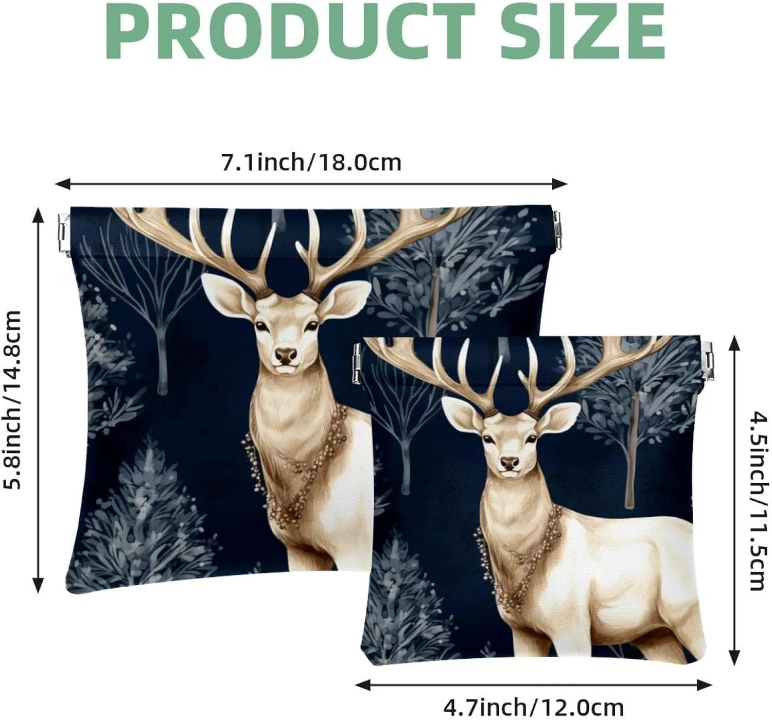 Cute Christmas Elk-1880 Pocket Cosmetic Bag, Waterproof Squeeze Makeup Bag No Zipper Self-Closing, Portable Mini Travel Storage for Headphones Jewelry