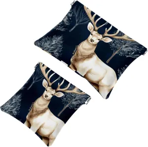 Cute Christmas Elk-1880 Pocket Cosmetic Bag, Waterproof Squeeze Makeup Bag No Zipper Self-Closing, Portable Mini Travel Storage for Headphones Jewelry