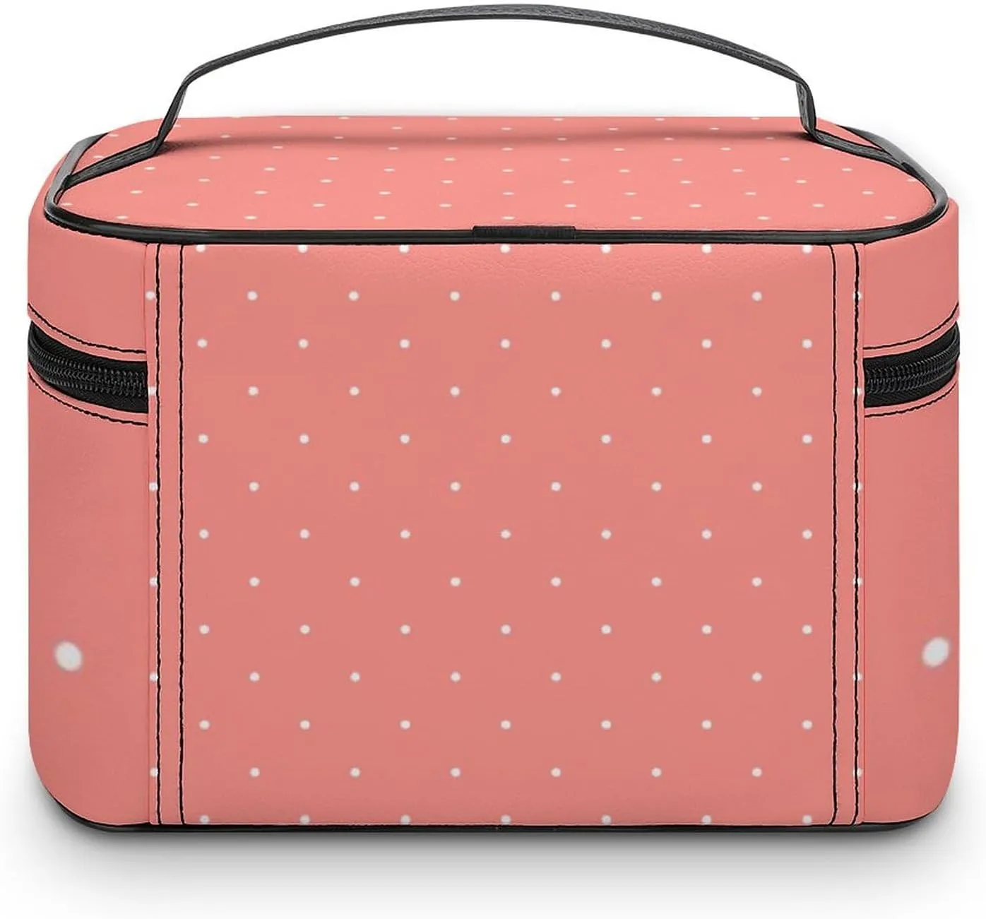 Cute Coral Pink Polka Dots Pattern Cosmetic Bag, Travel Portable Makeup Bag for Purse Pouch Beauty Zipper Organizer Toiletry Bag for Women