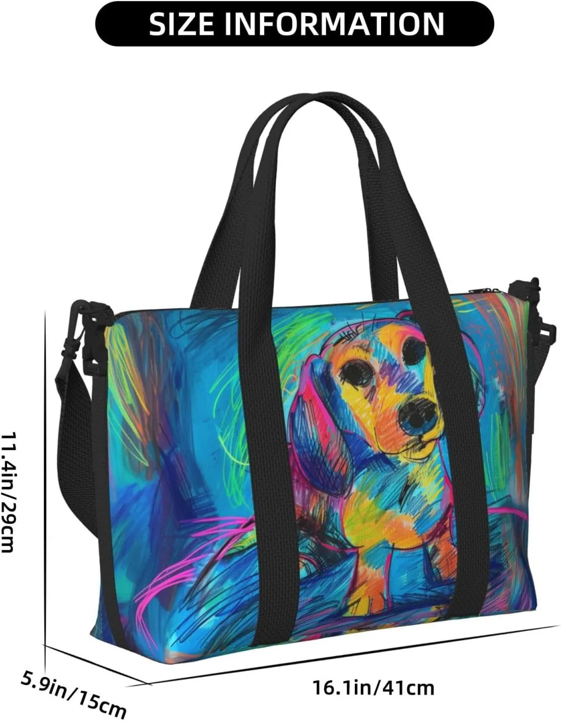 dachshund print Travel Duffel Bag, Sports Tote Gym Bag, Swim Pool Bag Large Shoulder Tote Bag for Beach Weekender