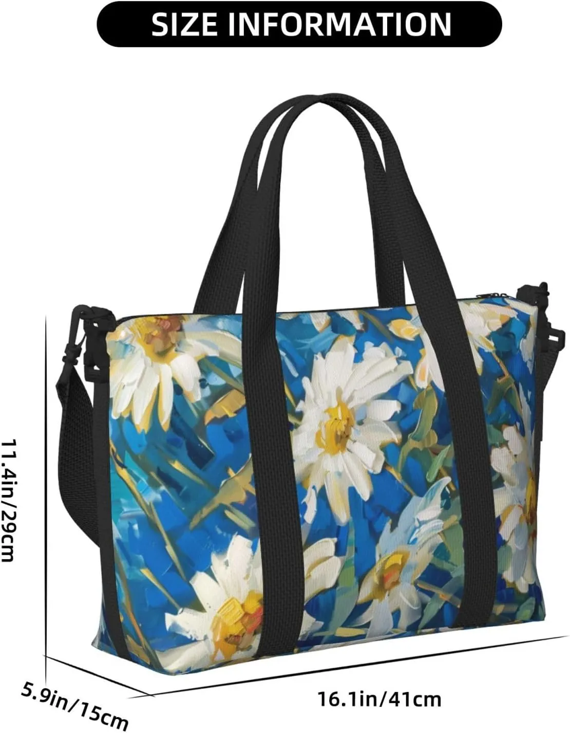 daisies in yellow flowers print Travel Duffel Bag, Sports Tote Gym Bag, Swim Pool Bag Large Shoulder Tote Bag for Beach Weekender