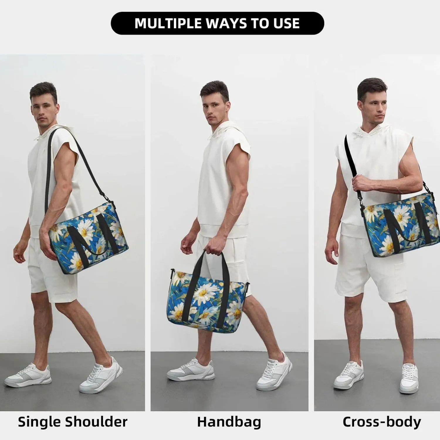 daisies in yellow flowers print Travel Duffel Bag, Sports Tote Gym Bag, Swim Pool Bag Large Shoulder Tote Bag for Beach Weekender
