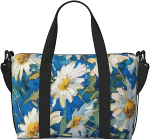 daisies in yellow flowers print Travel Duffel Bag, Sports Tote Gym Bag, Swim Pool Bag Large Shoulder Tote Bag for Beach Weekender