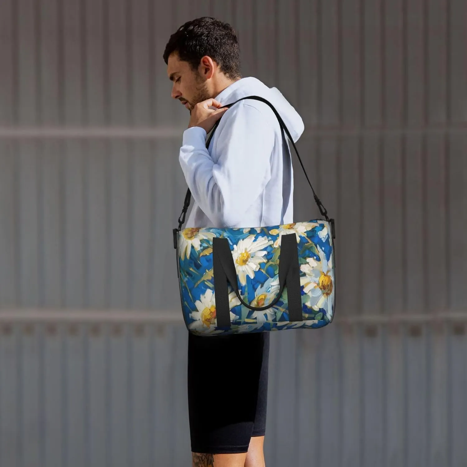 daisies in yellow flowers print Travel Duffel Bag, Sports Tote Gym Bag, Swim Pool Bag Large Shoulder Tote Bag for Beach Weekender