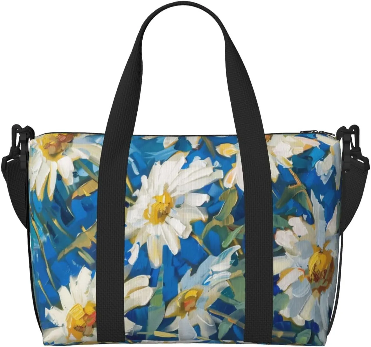 daisies in yellow flowers print Travel Duffel Bag, Sports Tote Gym Bag, Swim Pool Bag Large Shoulder Tote Bag for Beach Weekender