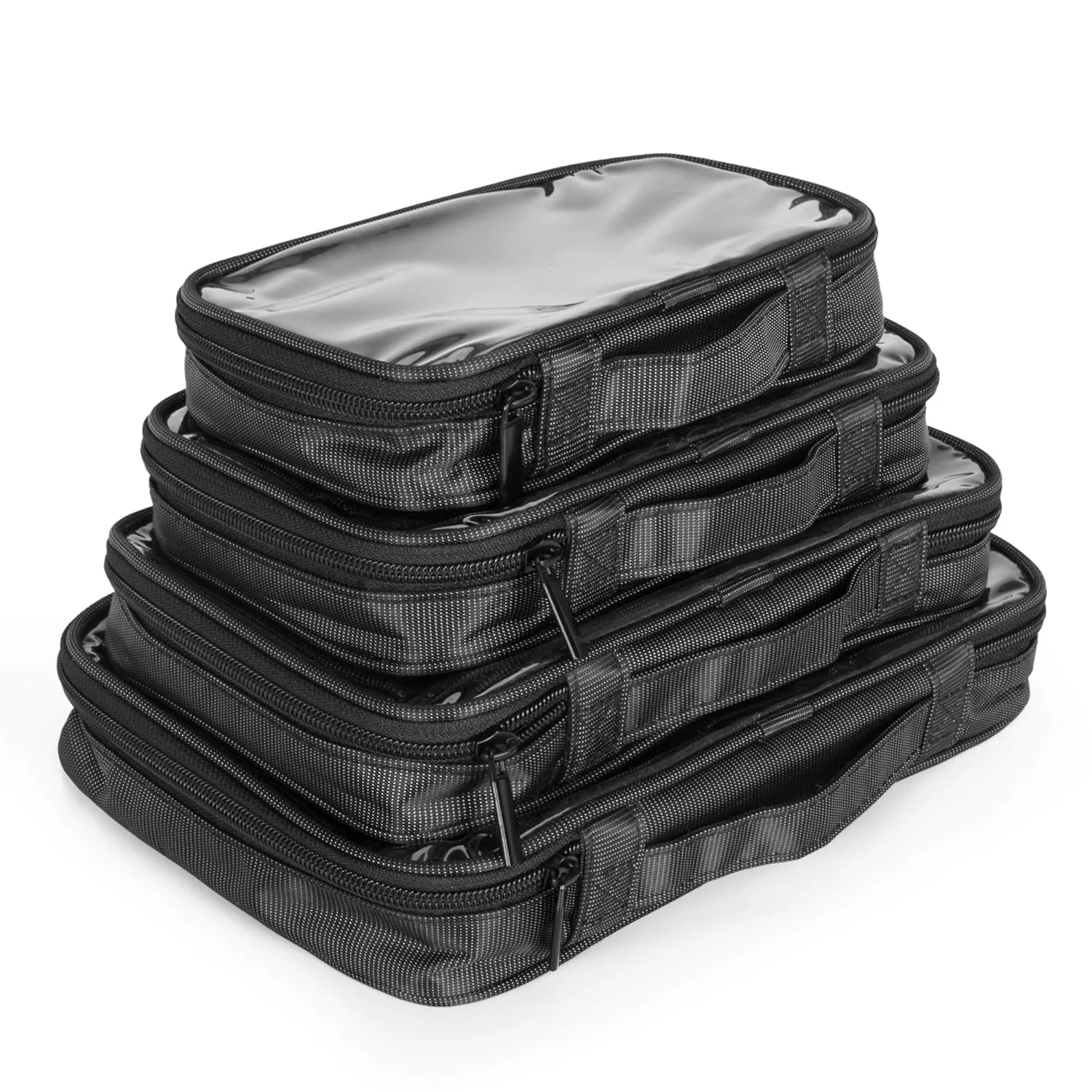 Damero 4pcs Clear Toiletry Bag Packing Cubes, Clear Toiletry Makeup Bag Organizers for Traveling, Business Trip, Black