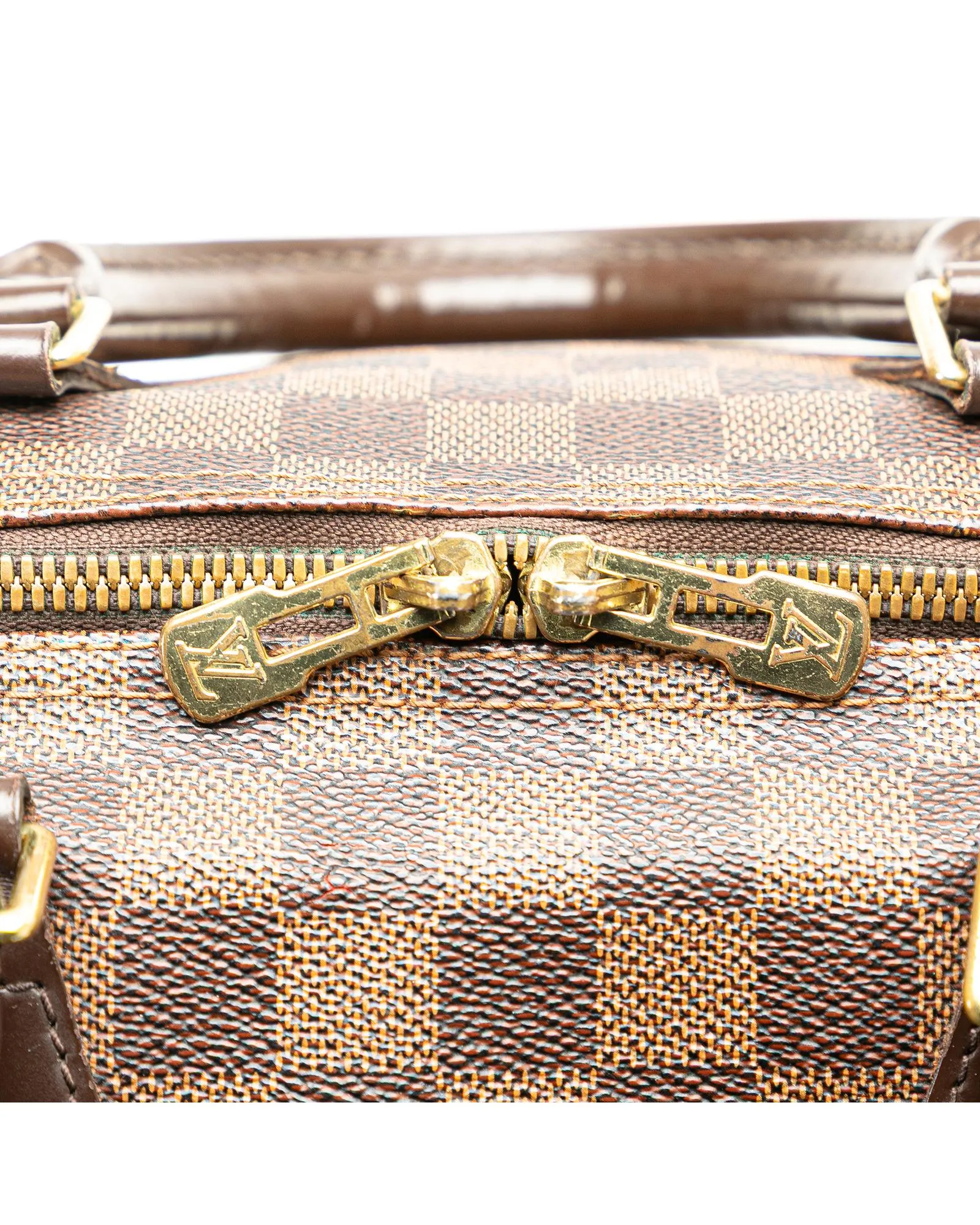 Damier Ebene Speedy Bandouliere Canvas Bag with Leather Handles and Detachable Strap