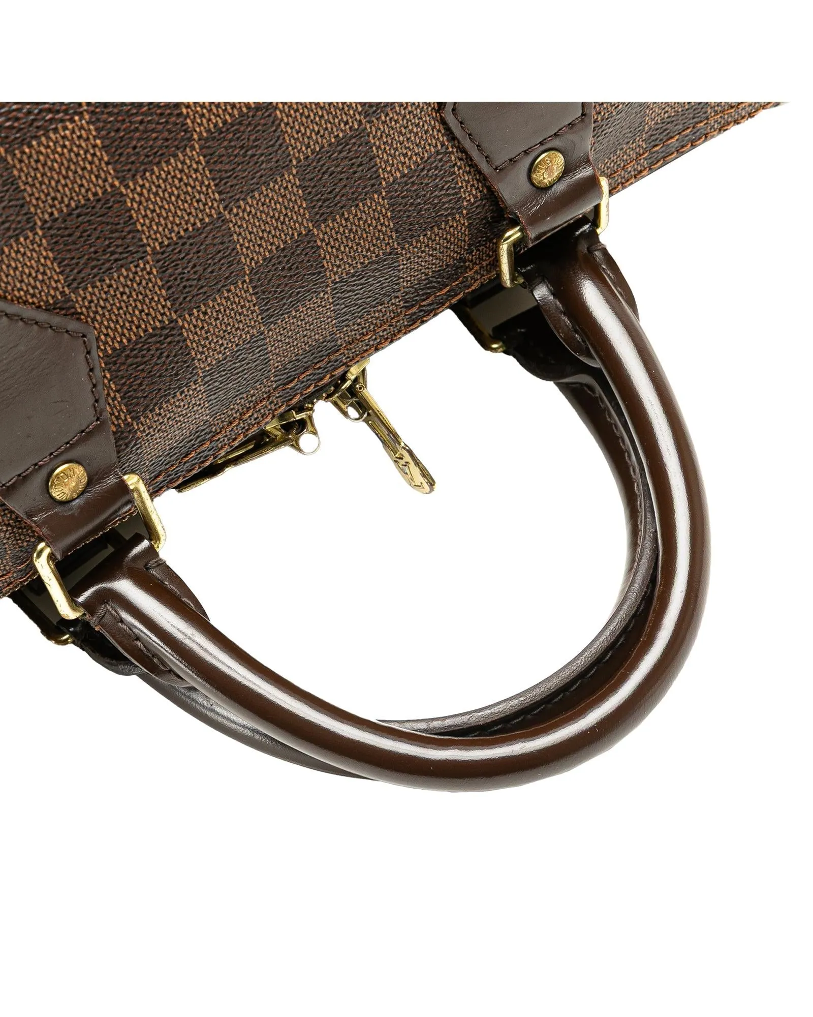 Damier Ebene Speedy Bandouliere Canvas Bag with Leather Handles and Detachable Strap