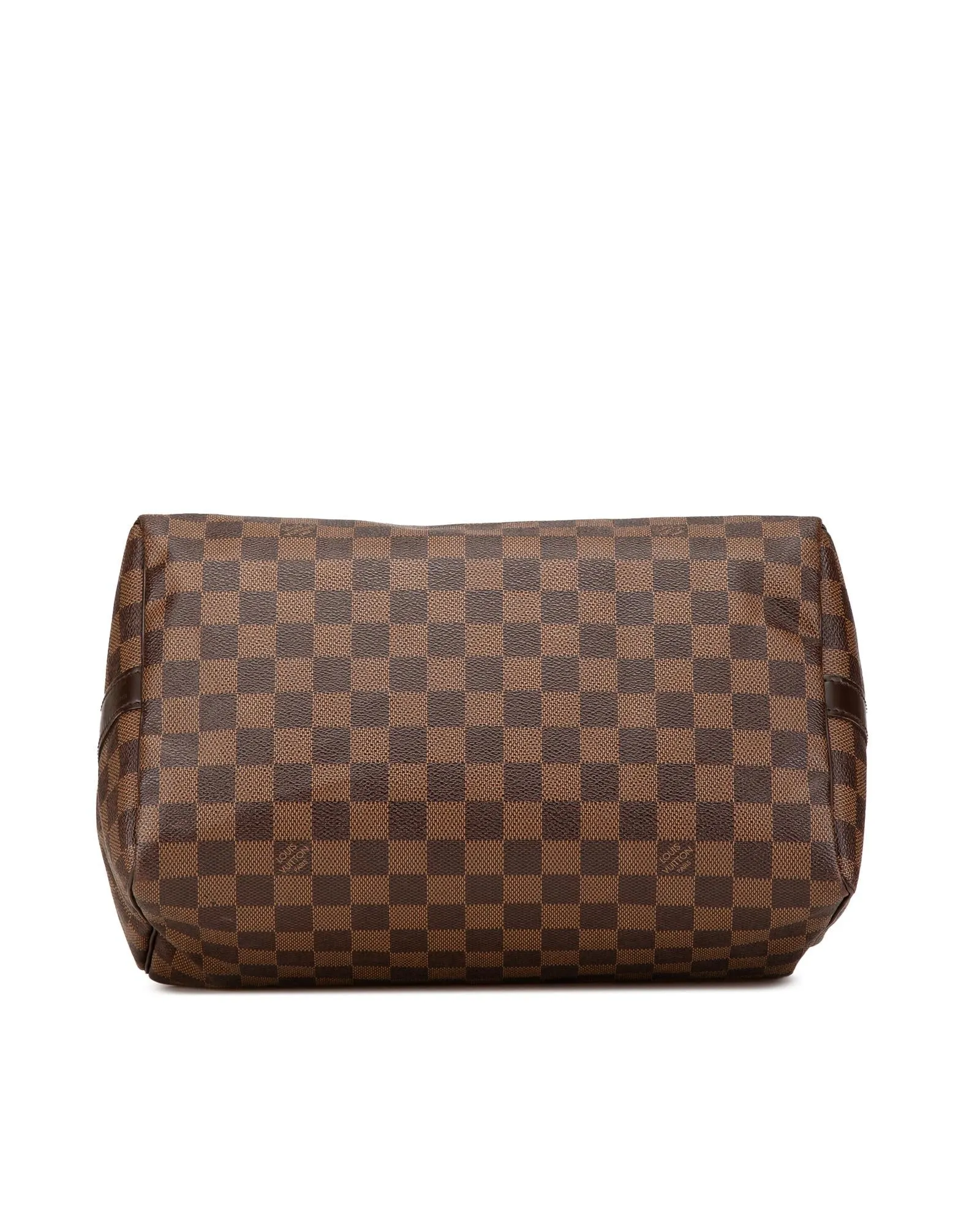 Damier Ebene Speedy Bandouliere Canvas Bag with Leather Handles and Detachable Strap