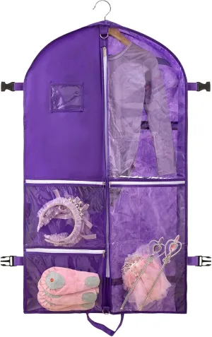 Dance Costume Bag, Garment Bags 40 Inch for Dance Competitions, Garment Bags for Travel, Portable Foldable Dust-Proof Storage Bags for Coats, 5 Clear Zipper Pockets,suitable to Gowns, Dresses(Purple)