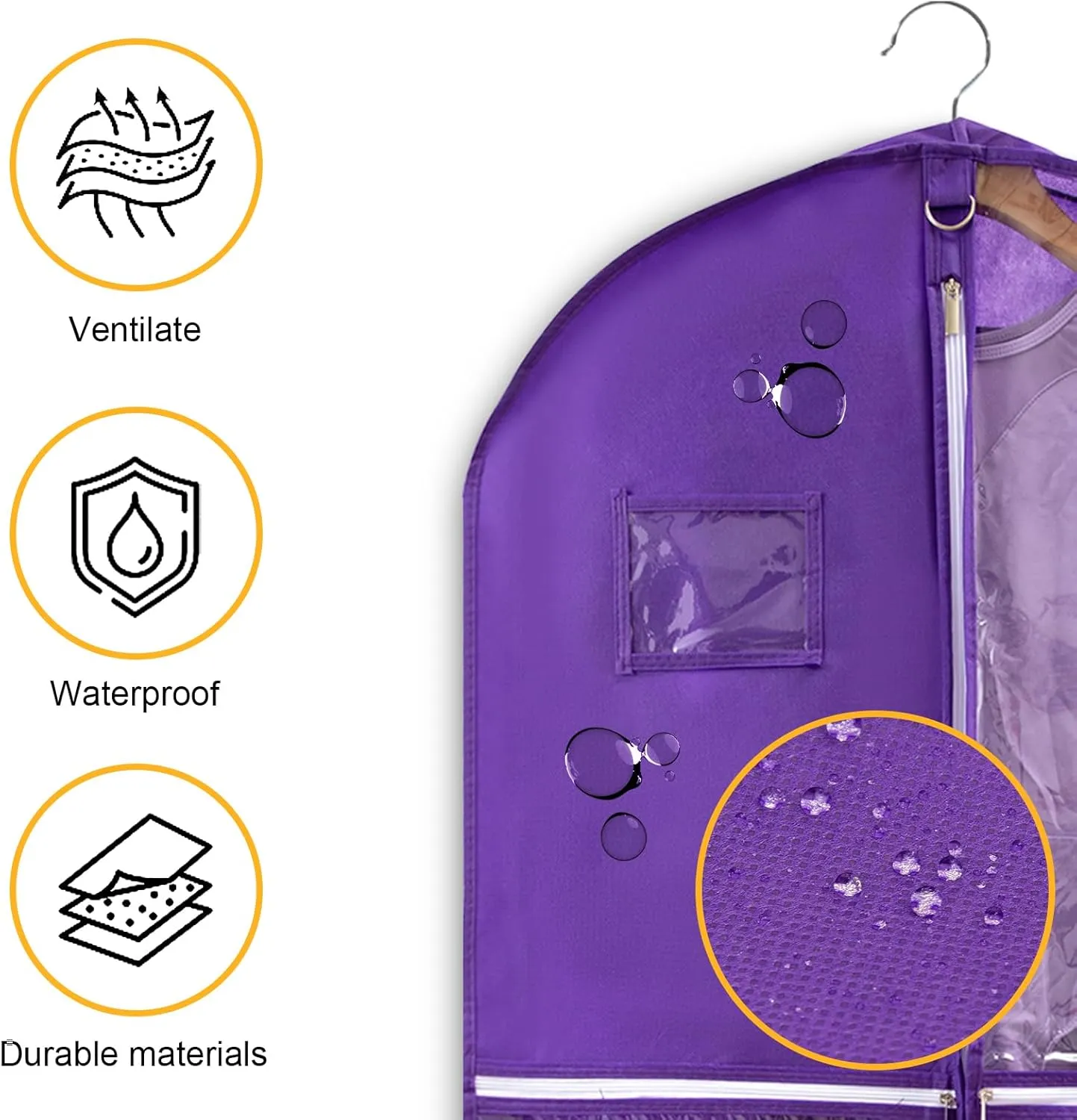 Dance Costume Bag, Garment Bags 40 Inch for Dance Competitions, Garment Bags for Travel, Portable Foldable Dust-Proof Storage Bags for Coats, 5 Clear Zipper Pockets,suitable to Gowns, Dresses(Purple)