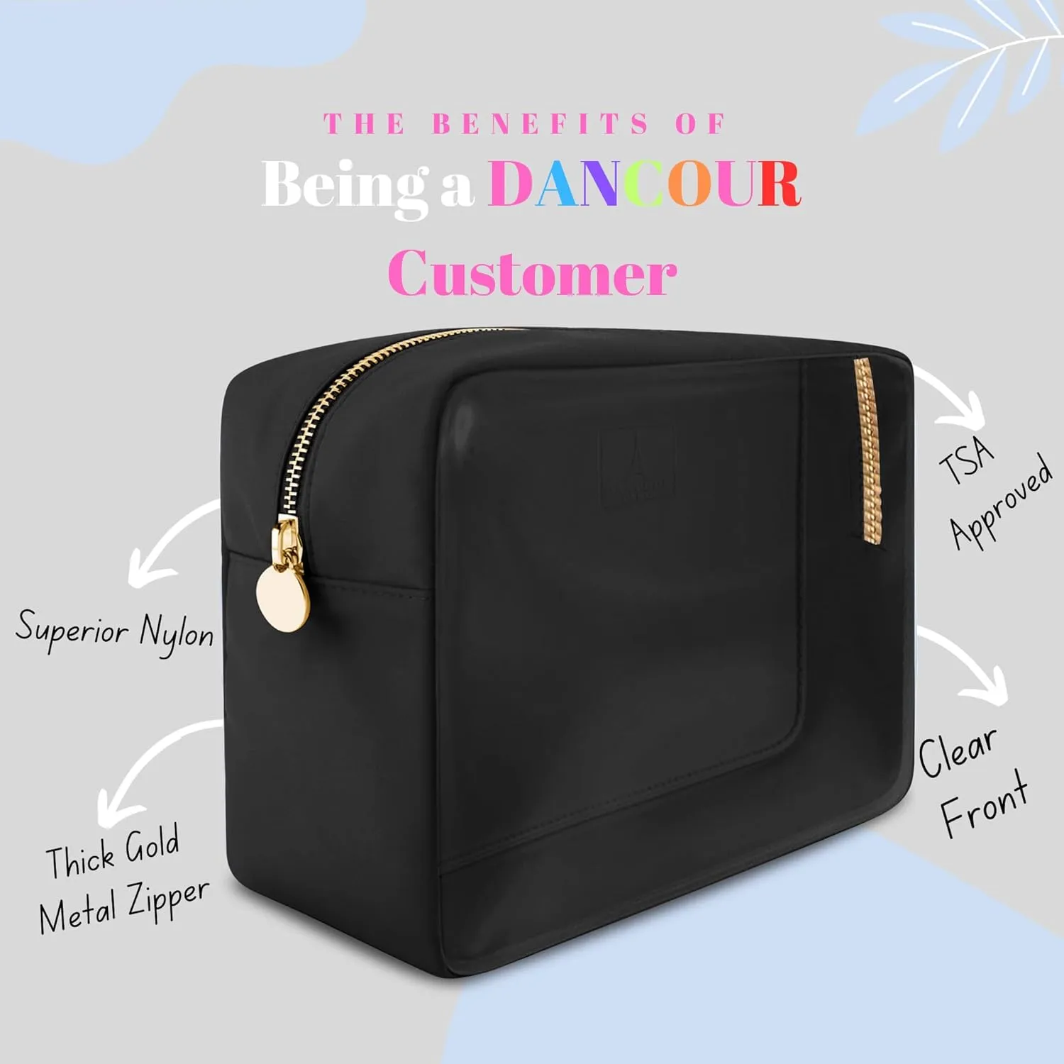 DANCOUR Clear Makeup Bag Large Pouch Travel Cosmetic Bag TSA Approved Black Clear Cosmetic Case Organizer
