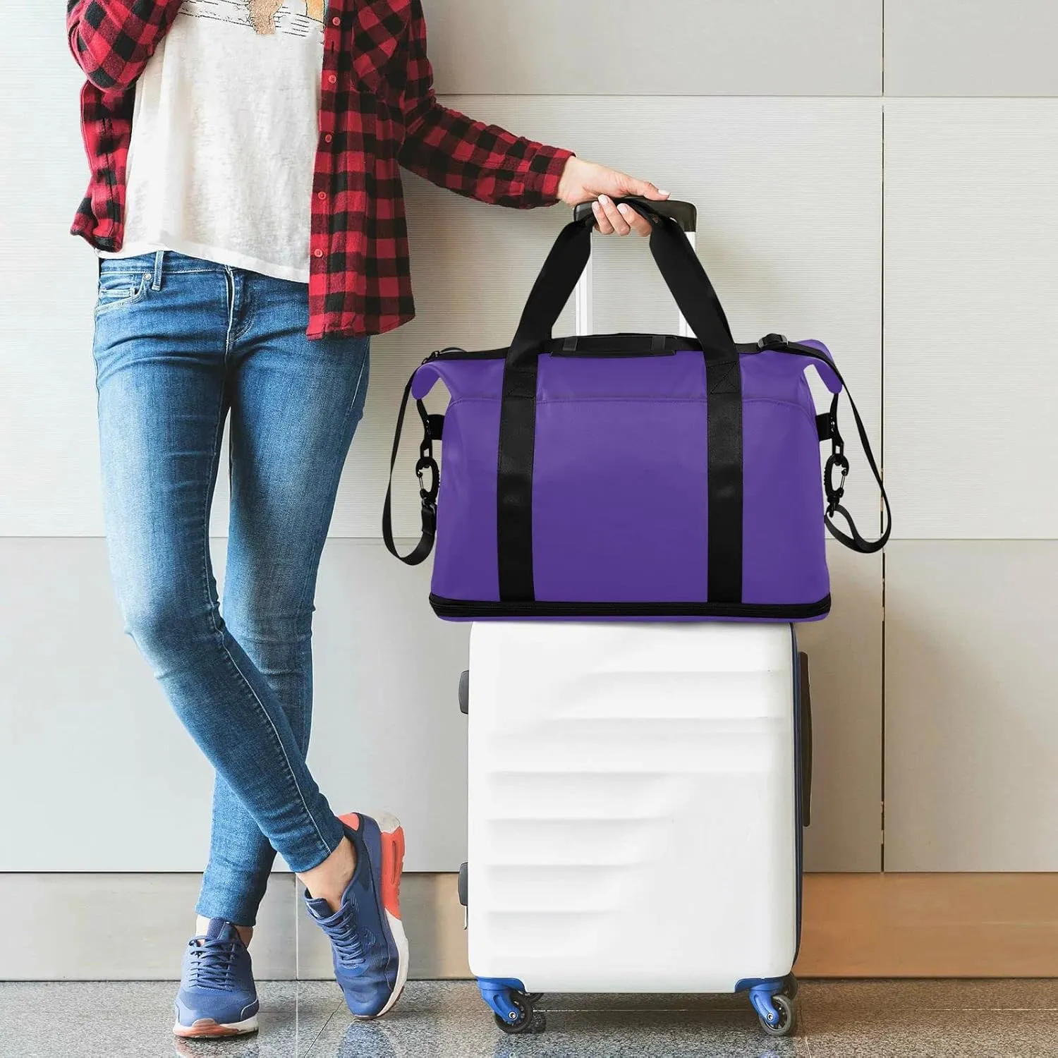 Dark Purple Gym Bag for Women Men Travel Duffel Bag with Shoe Compartment Carry On Weekender Overnight Bags for Hospital Gym Travel