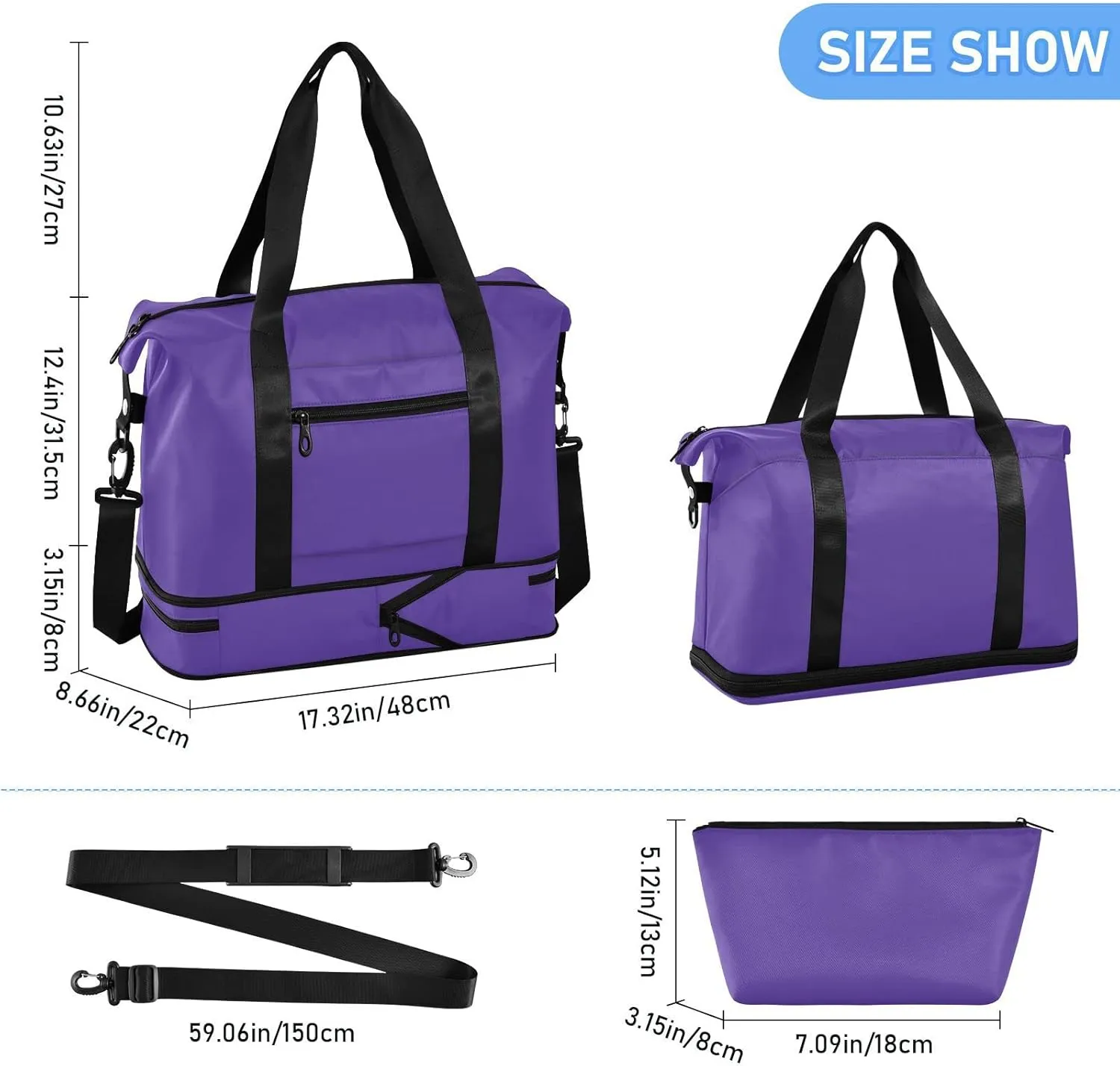 Dark Purple Gym Bag for Women Men Travel Duffel Bag with Shoe Compartment Carry On Weekender Overnight Bags for Hospital Gym Travel