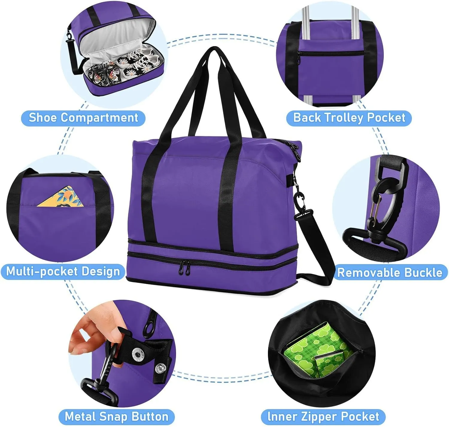 Dark Purple Gym Bag for Women Men Travel Duffel Bag with Shoe Compartment Carry On Weekender Overnight Bags for Hospital Gym Travel