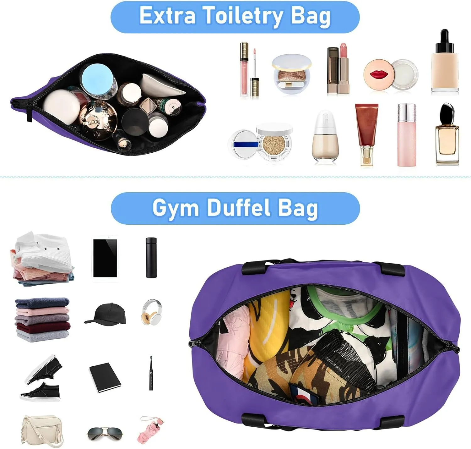 Dark Purple Gym Bag for Women Men Travel Duffel Bag with Shoe Compartment Carry On Weekender Overnight Bags for Hospital Gym Travel