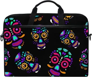 Day of The Dead Colorful Sugar Skull Floral Laptop Case Bag Sleeve Portable/Crossbody Messenger Briefcase Convertible w/Strap Pocket for MacBook Air/Pro Surface Dell ASUS hp Lenovo 15-15.4 inc