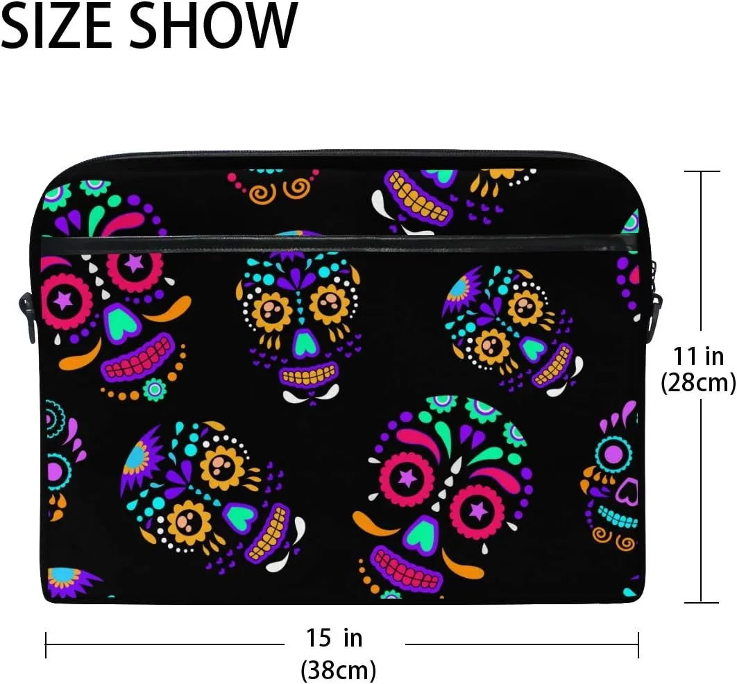 Day of The Dead Colorful Sugar Skull Floral Laptop Case Bag Sleeve Portable/Crossbody Messenger Briefcase Convertible w/Strap Pocket for MacBook Air/Pro Surface Dell ASUS hp Lenovo 15-15.4 inc